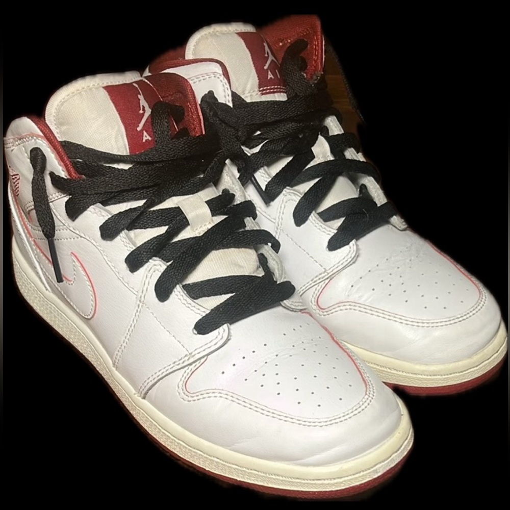 Jordan White and Red Sneakers Iconic High-Top Design
